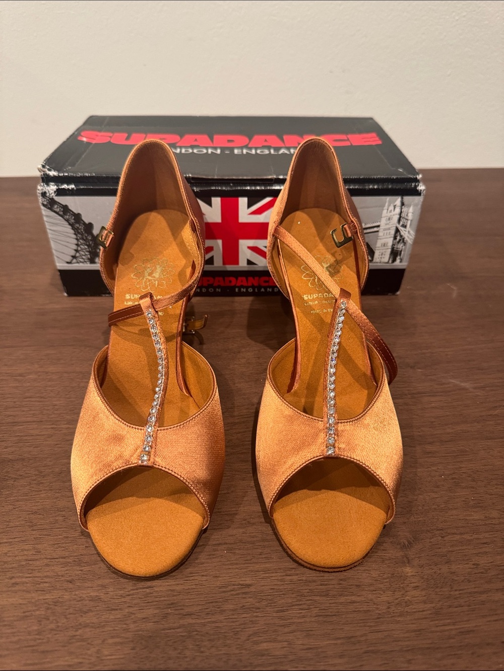 Supadance Women's Copper Satin T-Strap Dance Heels